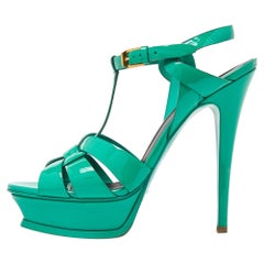 Saint Laurent Green Patent Leather Tribute Sandals Size 38.5