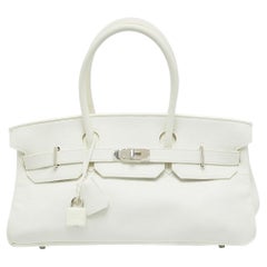 Hermes  Blanc Taurillion Clemence Palladium Finished Shoulder Birkin JPG 42 Bag