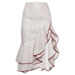 Alexis White/Red Striped Linen Blend Ruffled Skirt XS