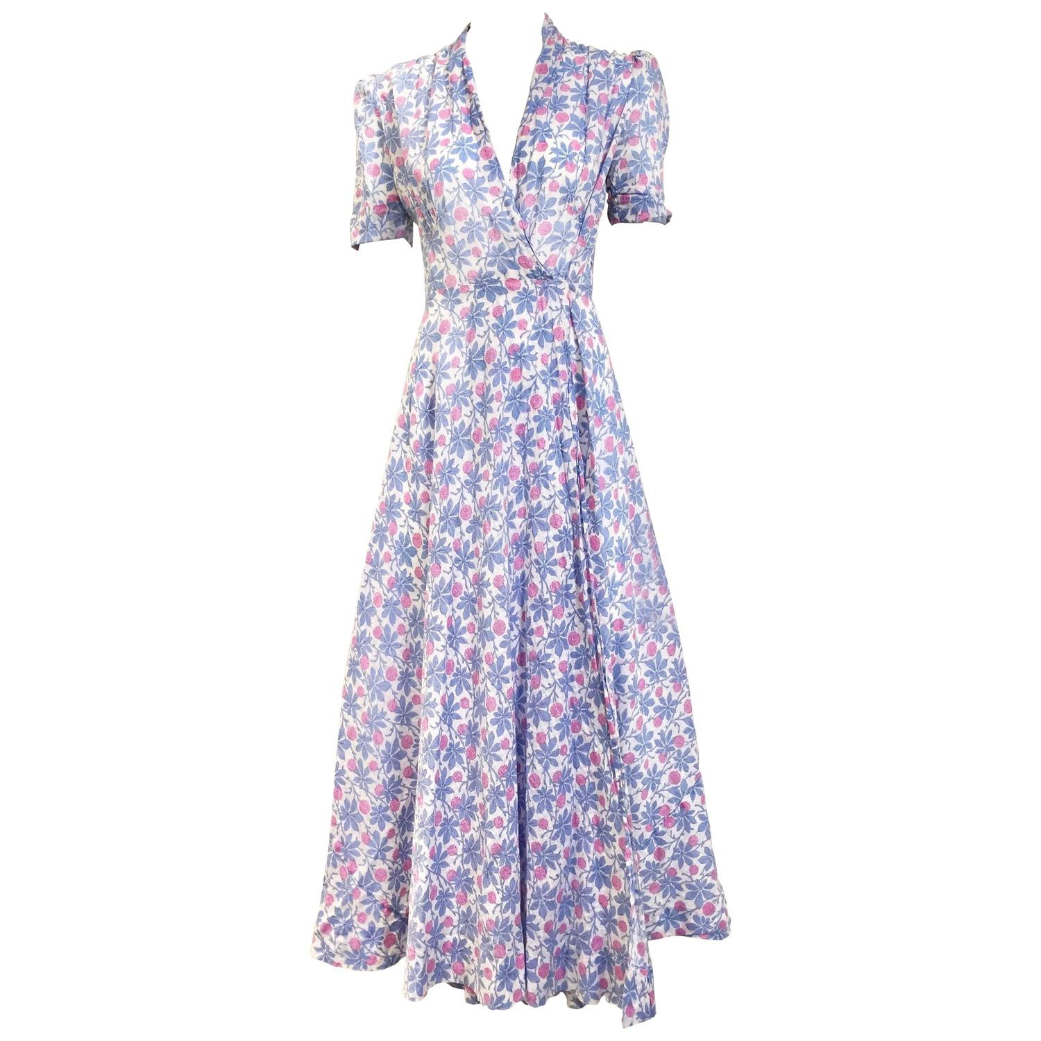 1930s floral print cotton wrap dress For Sale at 1stdibs