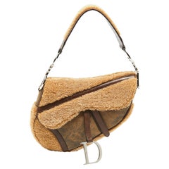 Dior Beige/Brown Shearling and Leather Saddle Bag