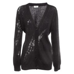 Saint Laurent Paris Cardigan nero strappato in maglia di mohair con bottoni S