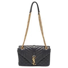 Saint Laurent Black Mix Matelasse Leather Medium Envelope Chain Bag
