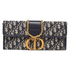 Dior Navy Blue Oblique Canvas and Leather 30 Montaigne Chain Clutch