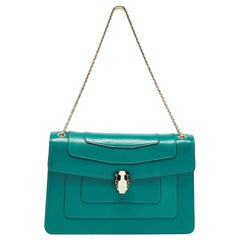 Bvlgari Green Leather Medium Serpenti Forever Flap Shoulder Bag
