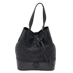 Tory Burch Bolso Bucket con Cordón de Piel Negro