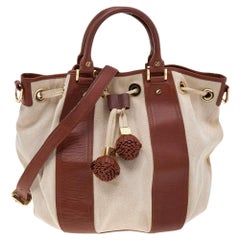 Bolso de hombro de lona y piel marrón/beige de Tory Burch