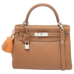 Hermes Gold Togo Leather Palladium Finish Kelly Retourne 28 Bag
