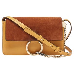 Chloe Brown/Yellow Leather and Suede Small Faye Shoulder Bag