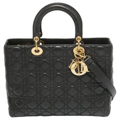 Dior Black Cannage Leather Large Lady Dior Tote