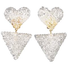 Vintage Romantic Dangling Lucite Clip on Earrings with Heart 4