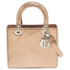 Dior Metallic Microcannage Patent Leather Medium Lady Dior Tote
