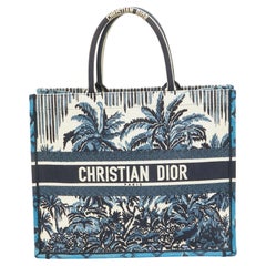 Dior Navy Blue/White Embroidery Canvas Large Palm Tree Book Tote