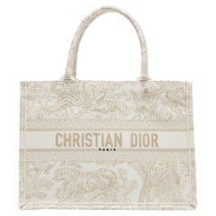 Dior Gold/White Toile De Jouy Embroidered Canvas Medium Book Tote