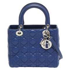 Dior Blue Cannage Leather Medium Lady Dior Tote