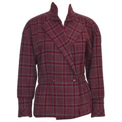 1980's Chloe Red and Grey Checked Peplum Jacket 12