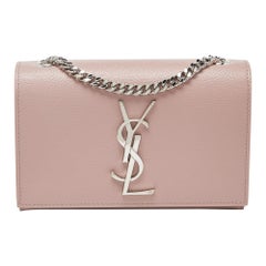 Saint Laurent Pink Leather Small Monogram Kate Wallet on Chain