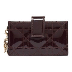 Dior Burgundy Cannage Patent Leather Lady Dior 5 Gusset Card Holder