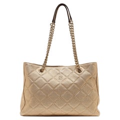 CH Carolina Herrera Metallic Gold Quilted Leather Chain Bag
