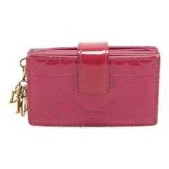 Dior Pink Cannage Patent Leather Lady Dior 5 Gusset Card Holder