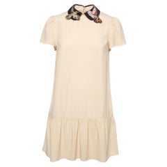 RED Valentino Beige Embroidered Peter Pan Collar Sateen Flounce Mini Dress S