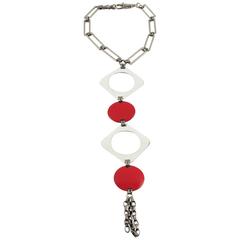 Vintage Space Age 1960s Dog Collar Necklace with Enamel Drop Geometric Pendant 8