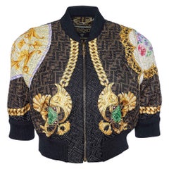Fendi x Versace Brown Barocco FF Quilted Silk Cropped Jacket S