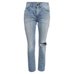 Saint Laurent Light Blue Ripped Denim Skinny Jeans M Waist 28"