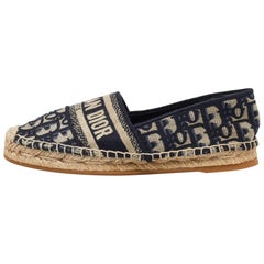Dior Navy Blue/Beige Oblique Embroidered Granville Espadrille Flats Size 35