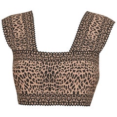 Alaia Pink/Black Leopard Pattern Stretch Jacquard Sleeveless Crop Top M