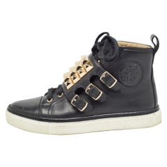 Hermes Schwarze Lennox High Top Turnschuhe aus Leder Größe 36