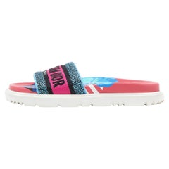 Dior Multicolor Canvas Dway Toile de Jouy Flat Slides Size 37