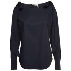 Chloe Navy Blue Poplin Tie-Up Cold Shoulder Blouse M
