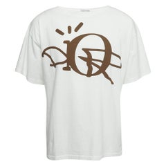 Dior White Logo Print Cotton Half Sleeve T-Shirt M