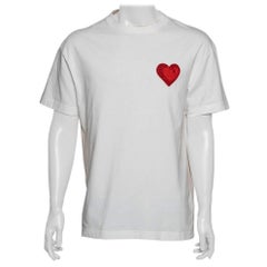 Palm Angels White Cotton Heart Embroidered Crew Neck T-Shirt L