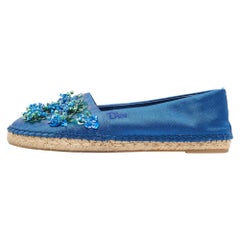 Dior Blue Canvas Crystal Embellished Fusion Espadrille Flats Size 36
