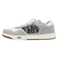Dior Grau/Weiß Leder und schräge Canvas B27 Turnschuhe Größe 40,5
