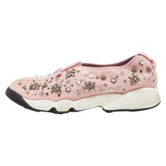 Dior Pink Embellished Mesh Fusion Sneakers Size 40