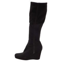 Prada Sport Nero Fascia Stretch Zeppa Stivali al Ginocchio Misura 36