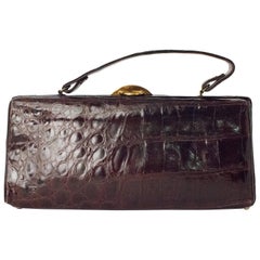 Vintage 50s Dark Brown Alligator Handbag