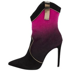 Loriblu Purple/Black Ombre Calf Hair and Suede Pointed Toe Ankle Boots Size 41