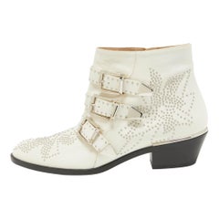Chloe Off White Studded Leather Susanna Boots Size 37