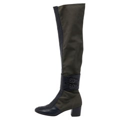 Laurence Dacade Blue/Olive Green Fabric Over The Knee Length Boots Size 40