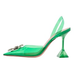 Amina Muaddi Green PVC Begum Slingback Pumps Size 37.5