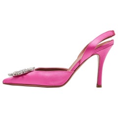 Amina Muaddi Pink Satin Begum Slingback Pumps Size 37.5