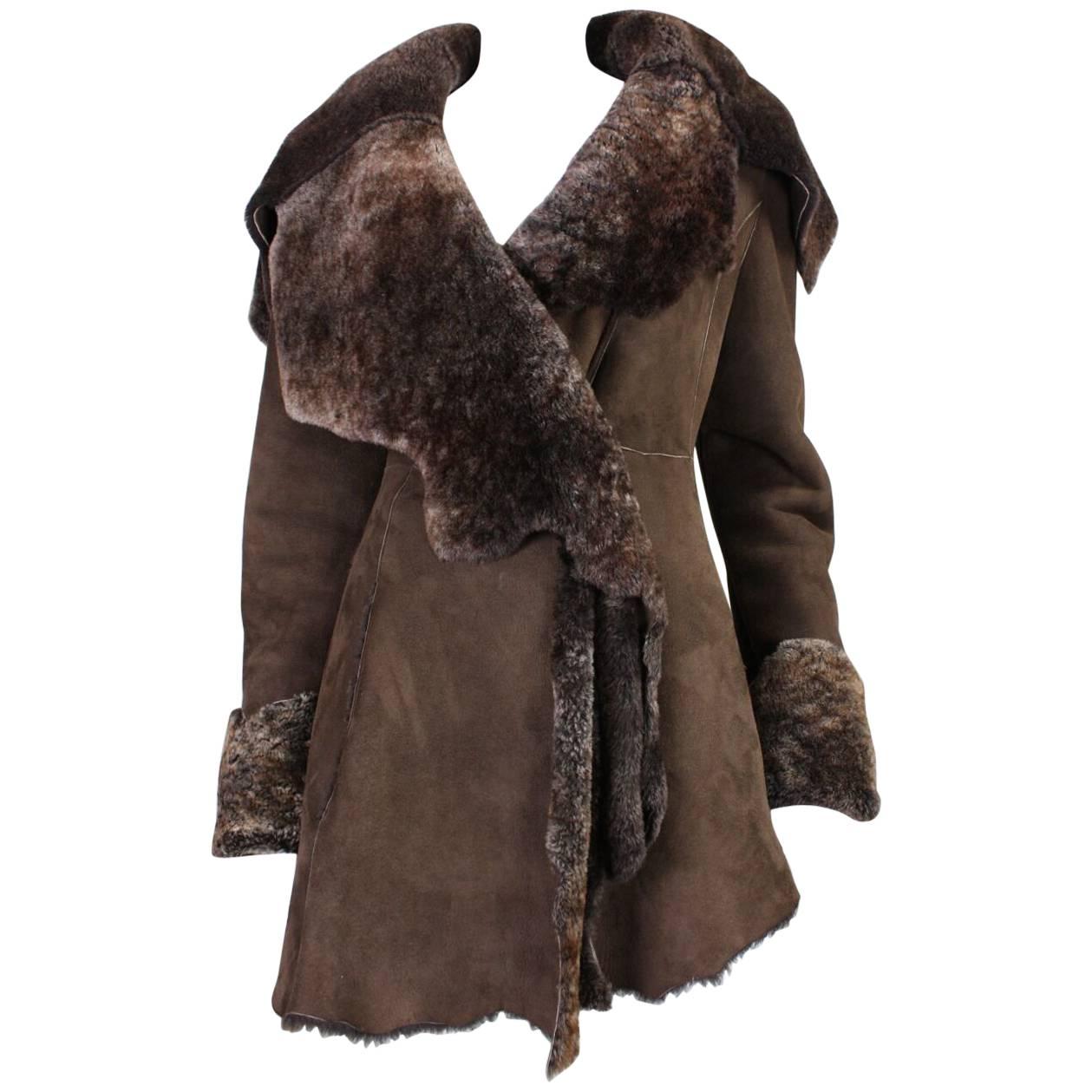 1980's Roberto Cavalli Suede Shearling Coat For Sale