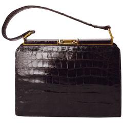 Vintage 50s Dark Brown Crocodile Handbag