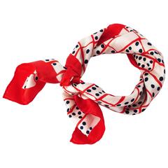 80s Bill Blass Red, White and Blue Domino Print Scarf 10