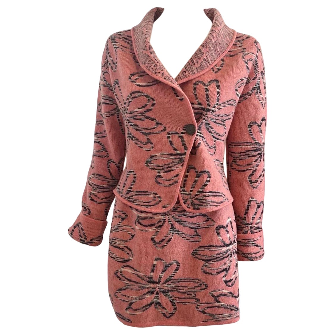 1980s Missoni Sport Knit Pink Floral Suit For Sale