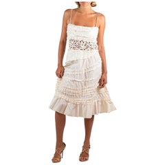 1990S Valentino Cream Ruffled Silk Taffeta & Lace Cocktail Dress